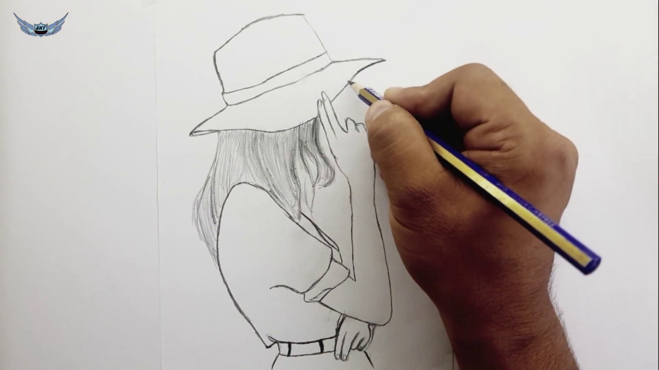 Şapkalı Kolay Kız Çizimi - Karakalem Çizimi