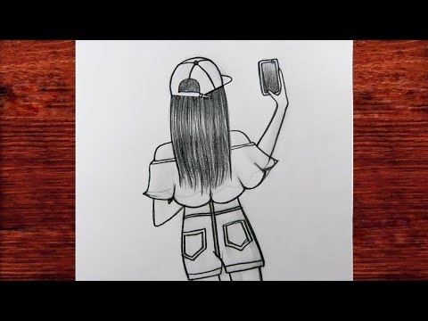 Selfie Yapan Kız Nasıl Çizilir / Arkası Dönük Şapkalı Kız Resmi Nasıl Yapılır / How to draw a girl