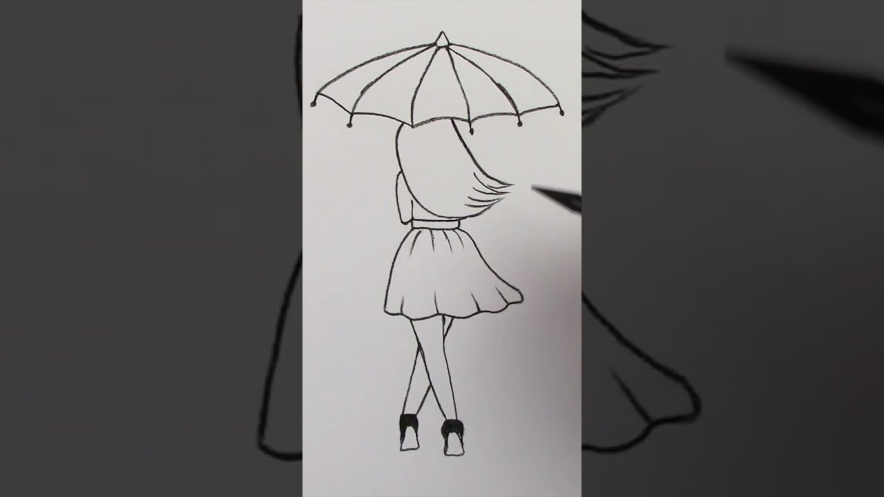 Şemsiye Tutan Kız Çizimi #shorts