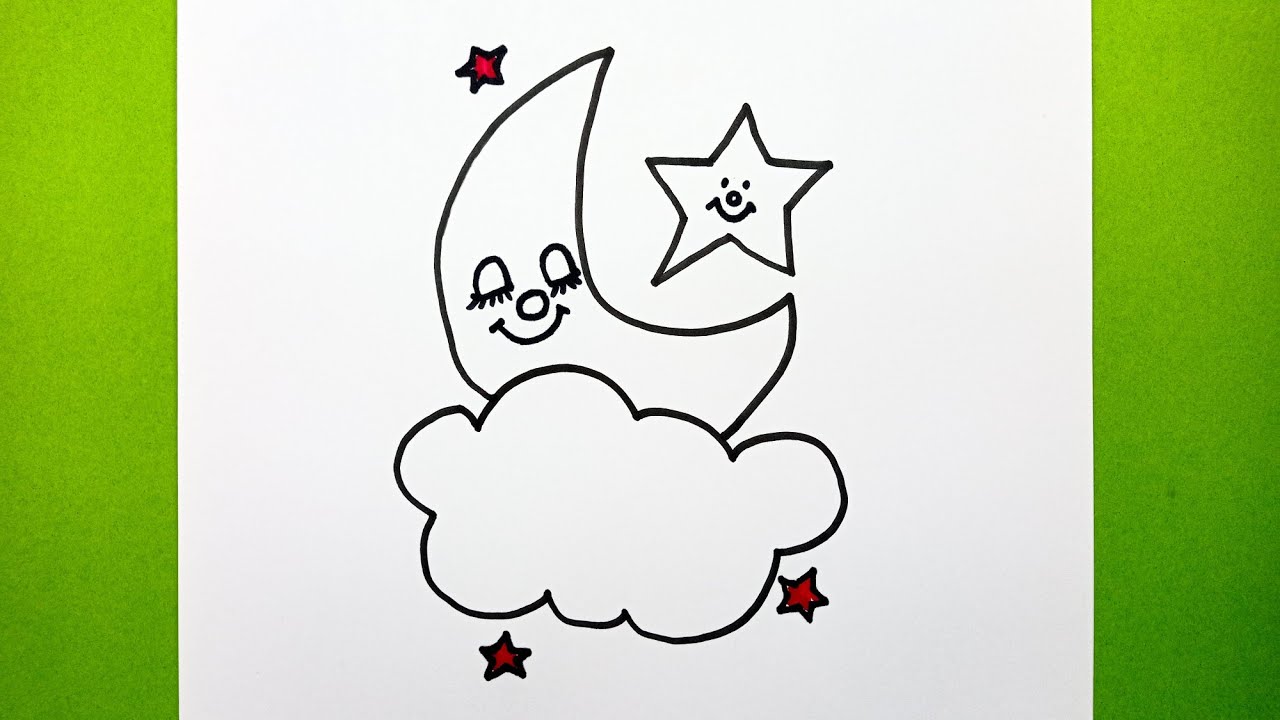 Sevimli Ay ve Yıldız Resmi En Kolay Yoldan Nasıl Çizilir, How To Draw Easy and Cute Drawings