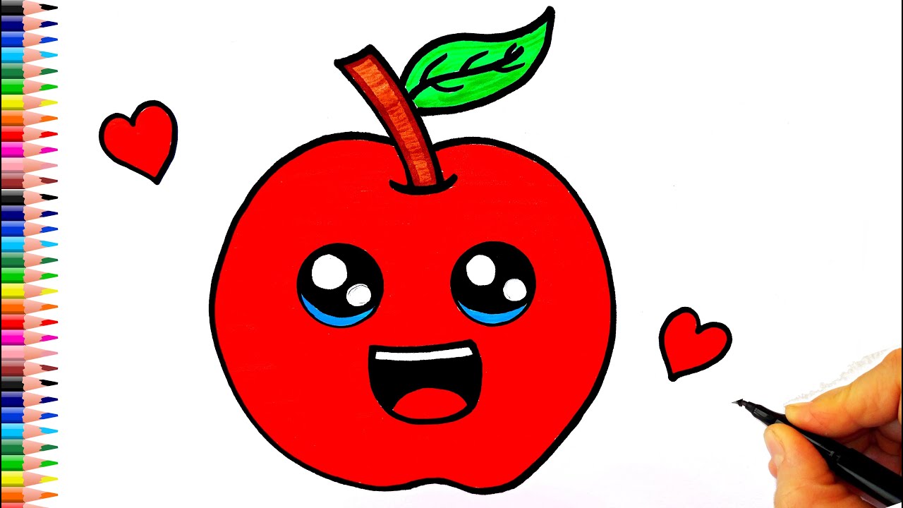 Sevimli Elma Çizimi  Çok Kolay Elma Çizimi - Elma Nasıl Çizilir? - How To Draw Red Apple