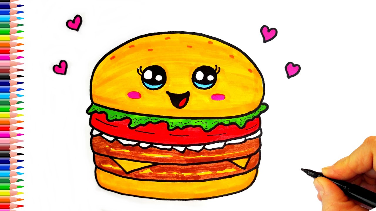 Sevimli Hamburger Çizimi - Kolay Çizimler - Hamburger Resmi Nasıl Çizilir?