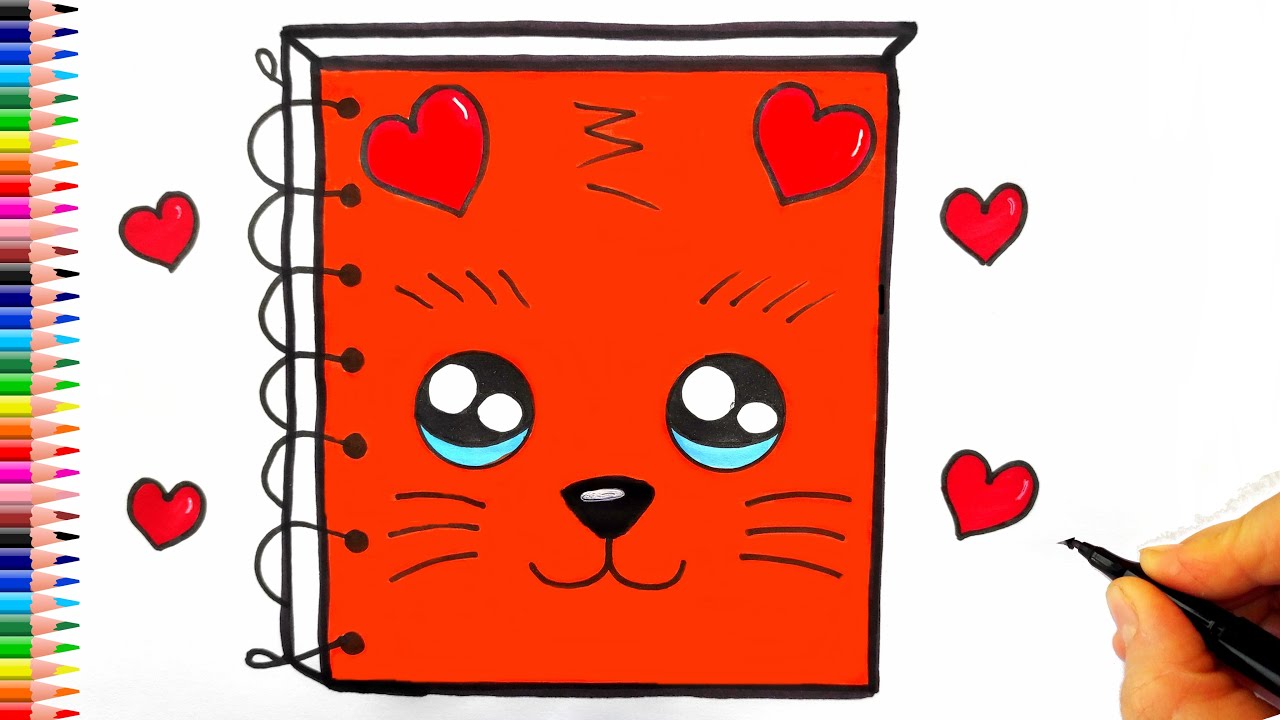 Sevimli Kedili Defter Çizimi   Defter Nasıl Çizilir? - How To Draw a Cute Notebook