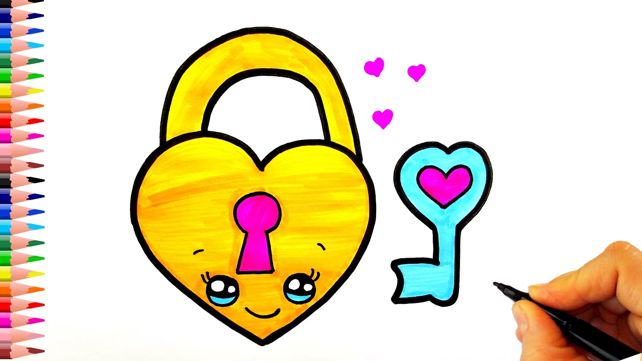 Sevimli Kilit ve Anahtar Çizimi - Kolay Çizimler - How To Draw Lock and Key