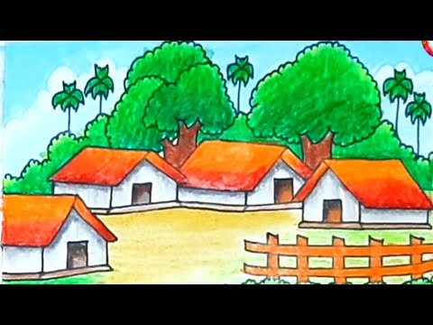 VILLAGE HOUSE DRAWING STEP BY STEP / VILLAGE HOME SCENERY DRAWING