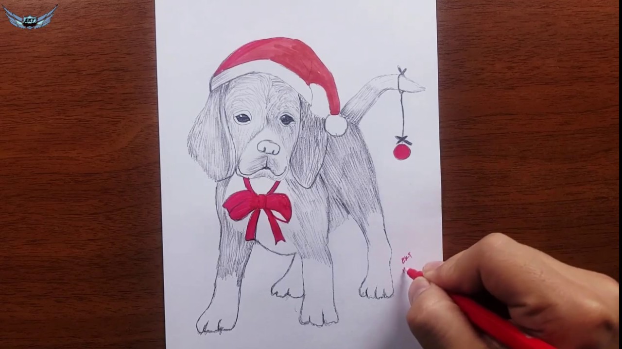 Yılbaşı ile ilgili resim Çizim Çalışması - Yeni Yıl Resmi - Köpek Çizimi