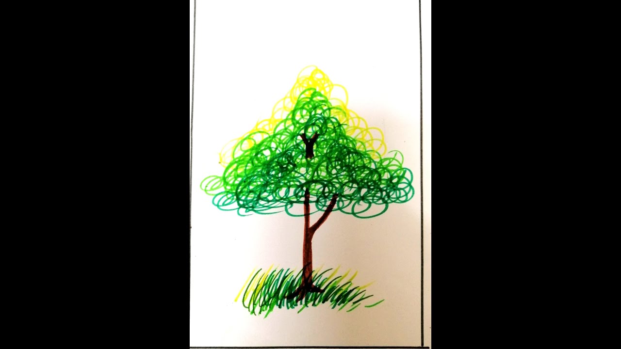how to draw a simple tree scenery /how to draw a tree easily #treedrawing #howtodrawtree