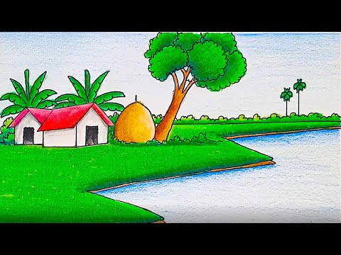 how to draw a village scenery || pencil sketch art drawing || gamer drisho art || landscape drawing