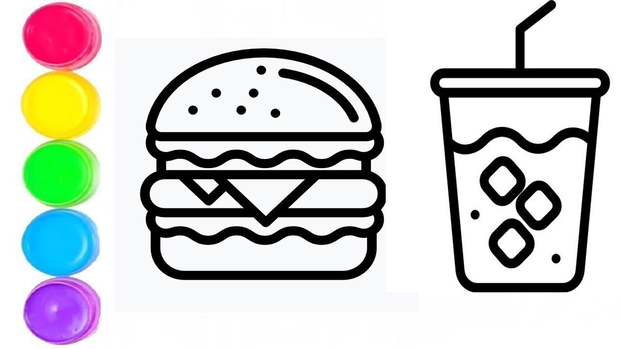 how to draw hamburger cola  for kids,toddlers ,bolalar uchun rasm chizish
