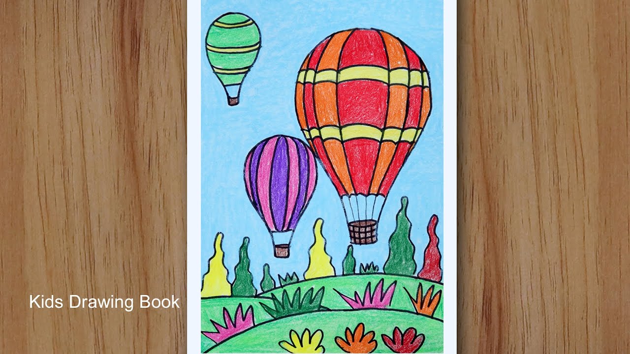 how to draw hot air balloon step by step easy - Scenery drawing for beginners