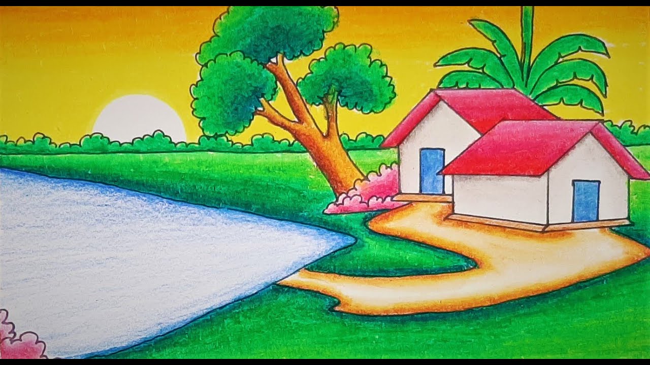 how to draw village house || village house drawing easy step by step