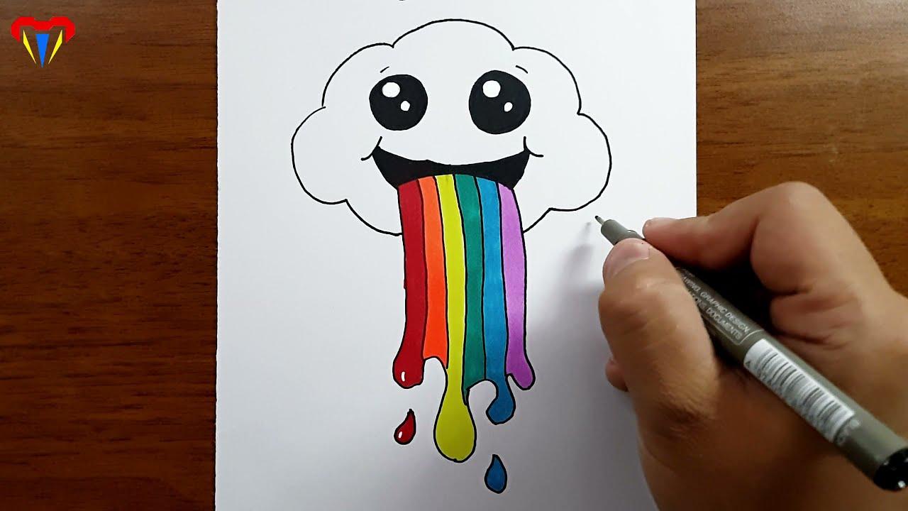 sevimli adım adım bulut çizimi - kolay basit gökkuşağı çizimleri