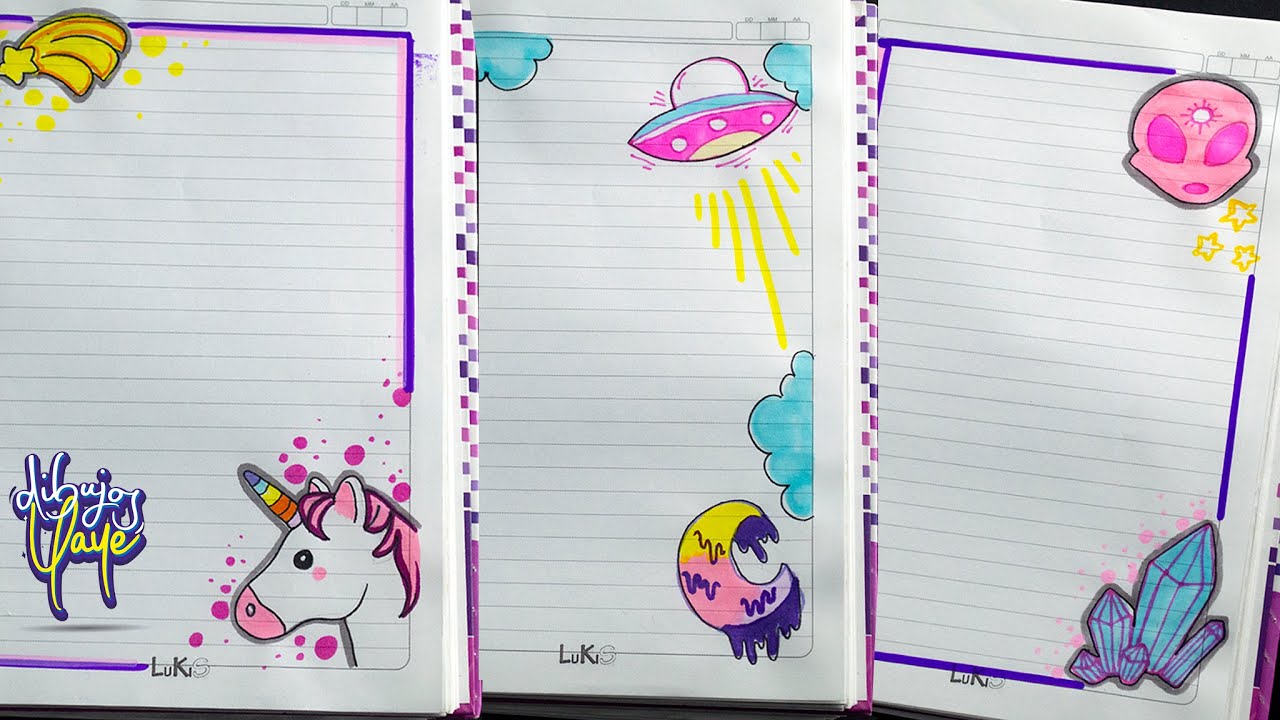 ideas para marcar los cuadernos con margenes - bordes para cuadernos - Dibujos Yaye