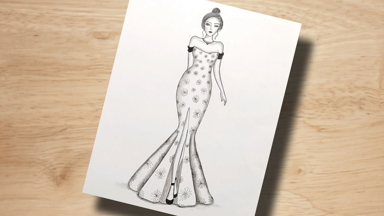 How to draw a beautiful girl with beautiful dress | Fashion illustration easy pencil sketch