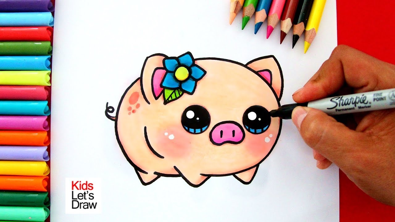 Aprende a dibujar un CERDO KAWAII Fácil | How to Draw a Cute Pig for Kids, Toddlers