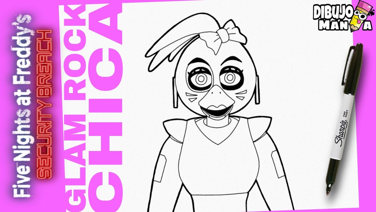 COMO DIBUJAR  A GLAM ROCK CHICA | FIVE NIGHT AT FREDDY'S | SECURITY BREACH | how to draw chica fnaf