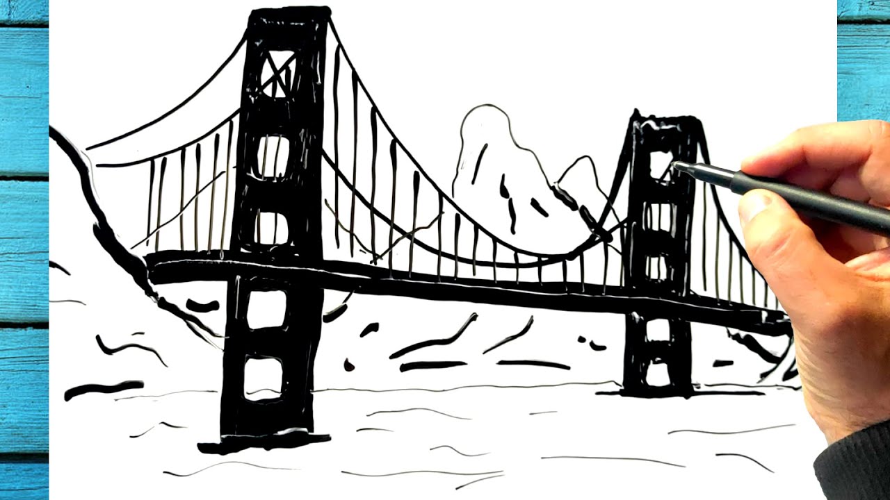 Comment dessiner un pont en perspective, TUTO Dessin pont de san francisco dessin facile