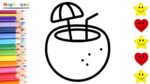 Como dibujar una BEBIDA DE COCO | dibujos niños  How to draw a COCONUT DRINK | drawings for kids