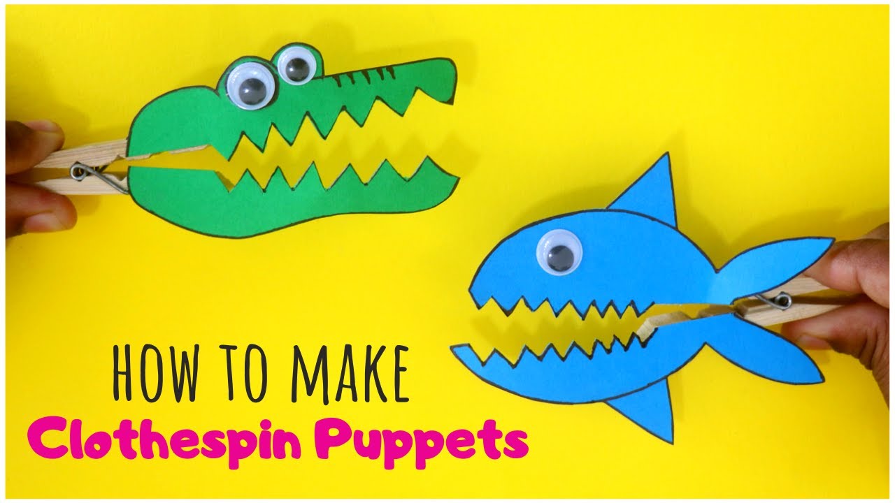 DIY Clothespin Puppets | Paper Shark & Crocodile Crafts | Wooden Peg Craft Ideas