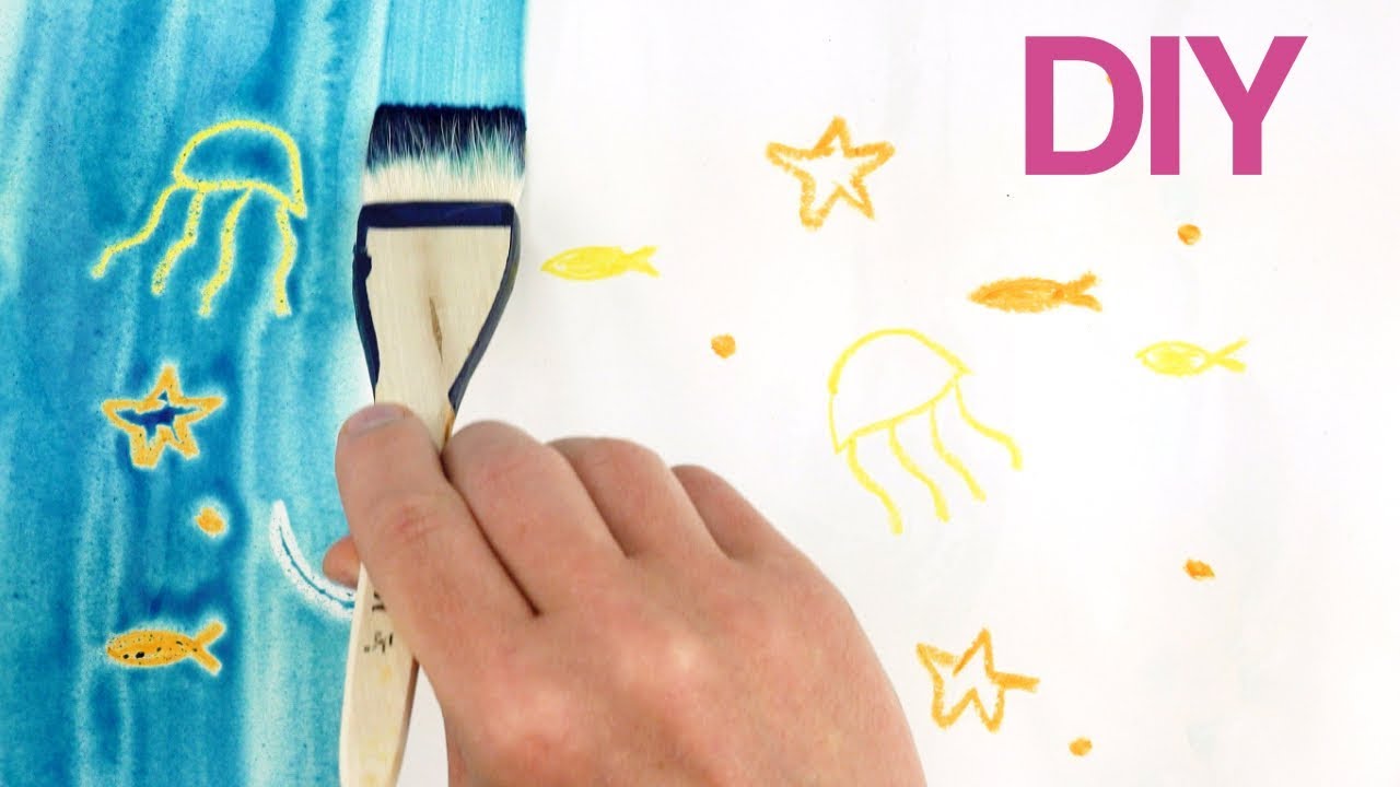 DIY Easy Art Ideas Crayons drawing and watercolor painting for kids | Ocean Animals