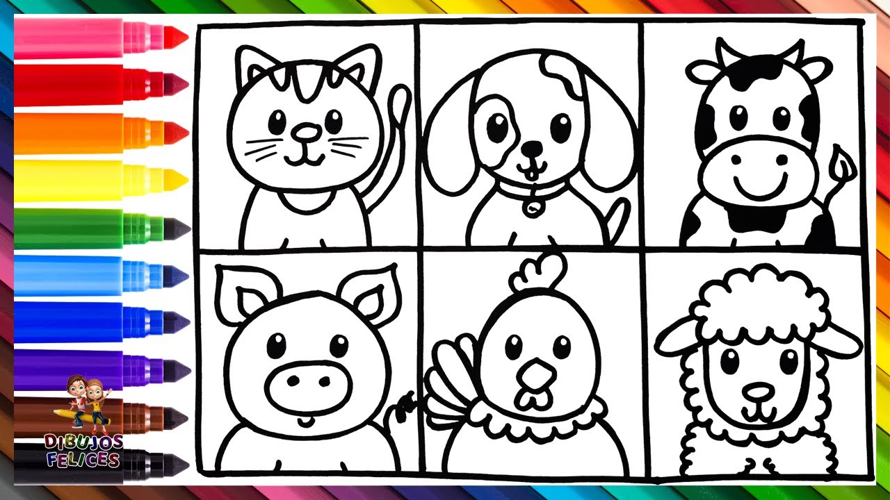 Dibuja y Colorea Animales De Granja Arcoiris  Dibujos Para Niños