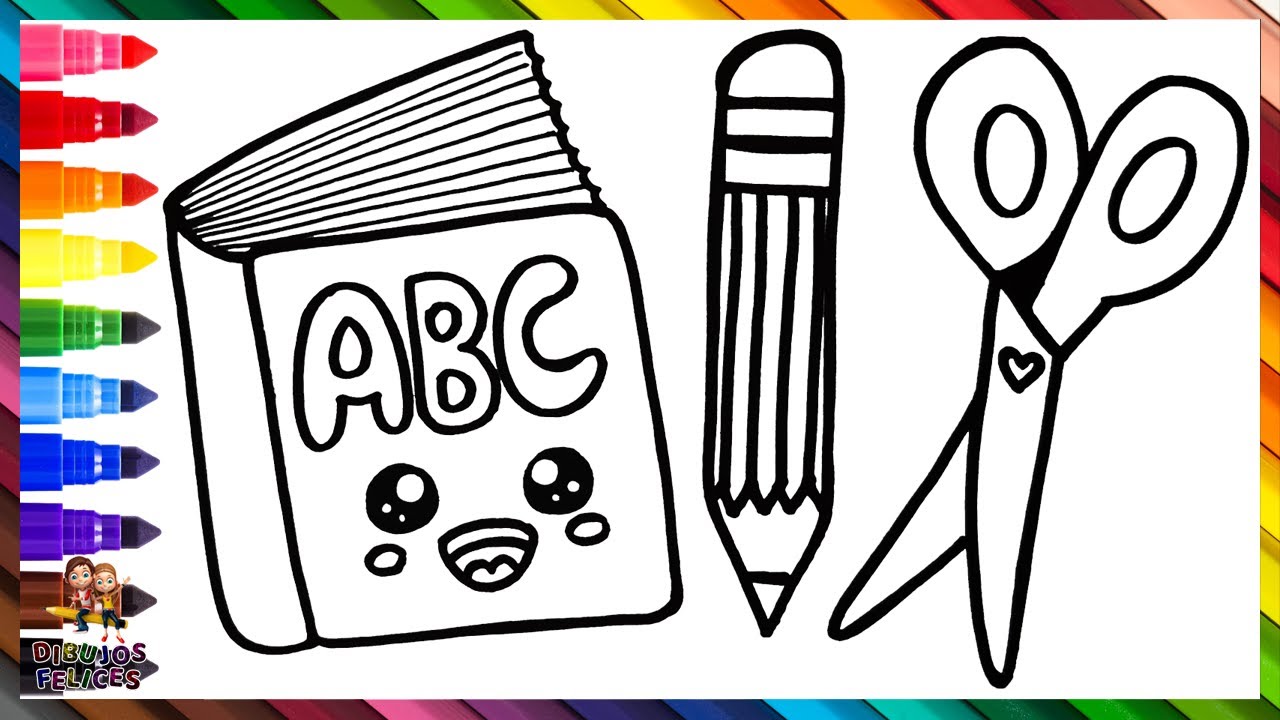 Dibuja y Colorea Materiales Escolares  Dibujos Para Niños