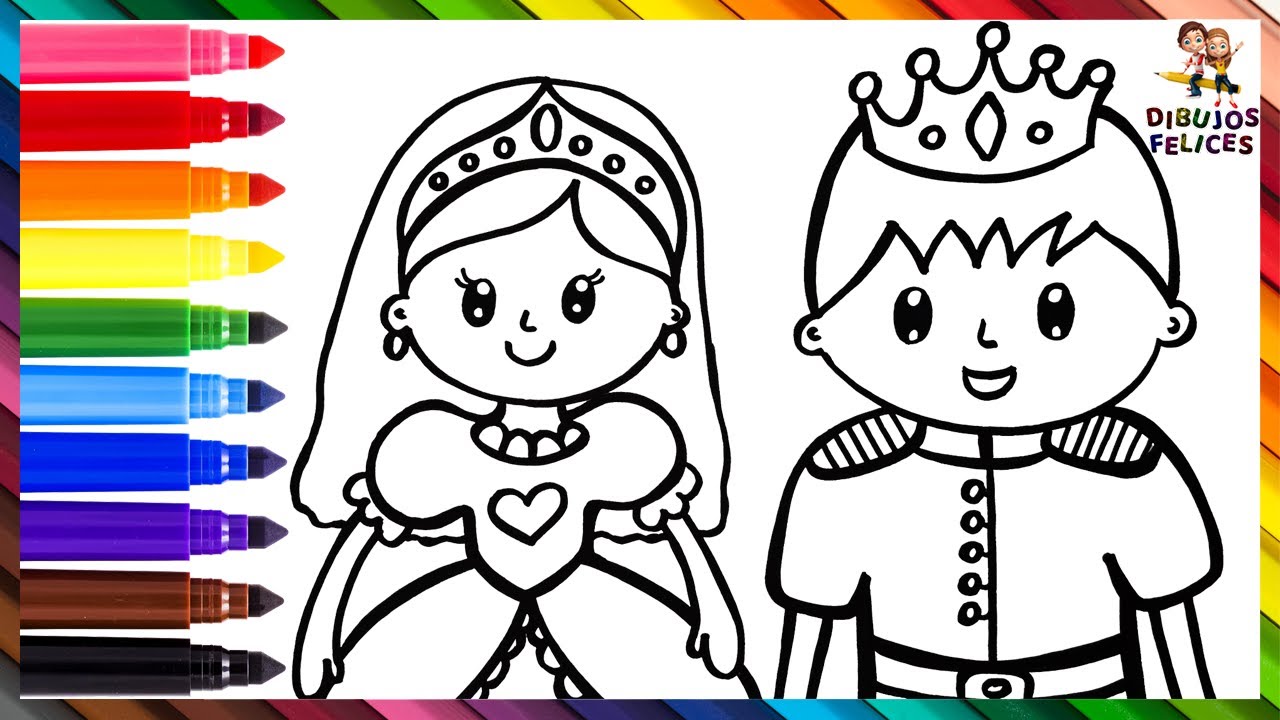 Dibuja y Colorea Una Princesa Y Un Príncipe  Dibujos Para Niños