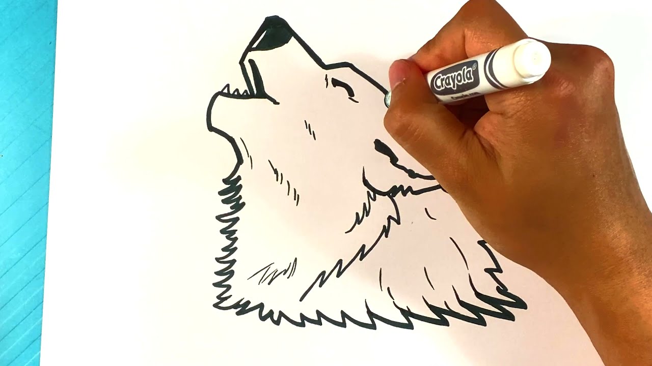 EASY How to Draw WOLF HOWLING at the Moon