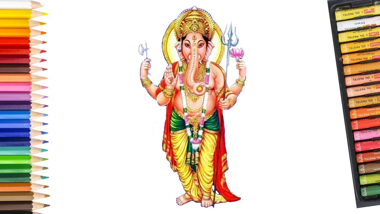 Ganesha Drawing step by step for beginners | Colouring God Ganesha drawing