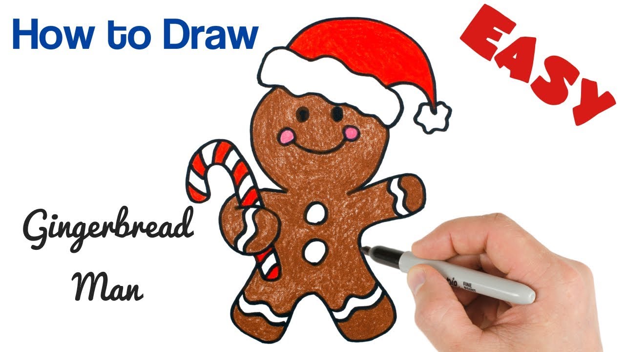 How to Draw Gingerbread Man Christmas Drawings and Coloring Art Tutorial