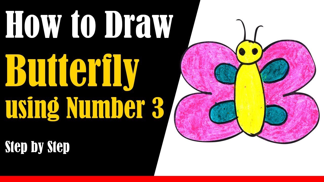 How to Draw a Butterfly using Number 3 Step by Step - very easy