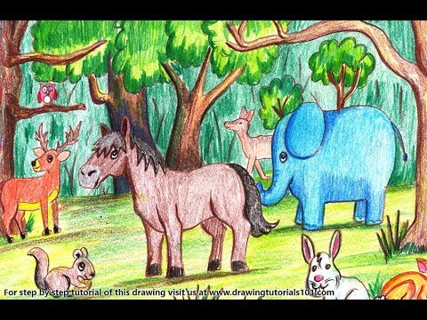 How to Draw a Forest with Animals Step by Step - very easy