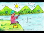 How to Draw a Man Fishing Scenery - Step by Step