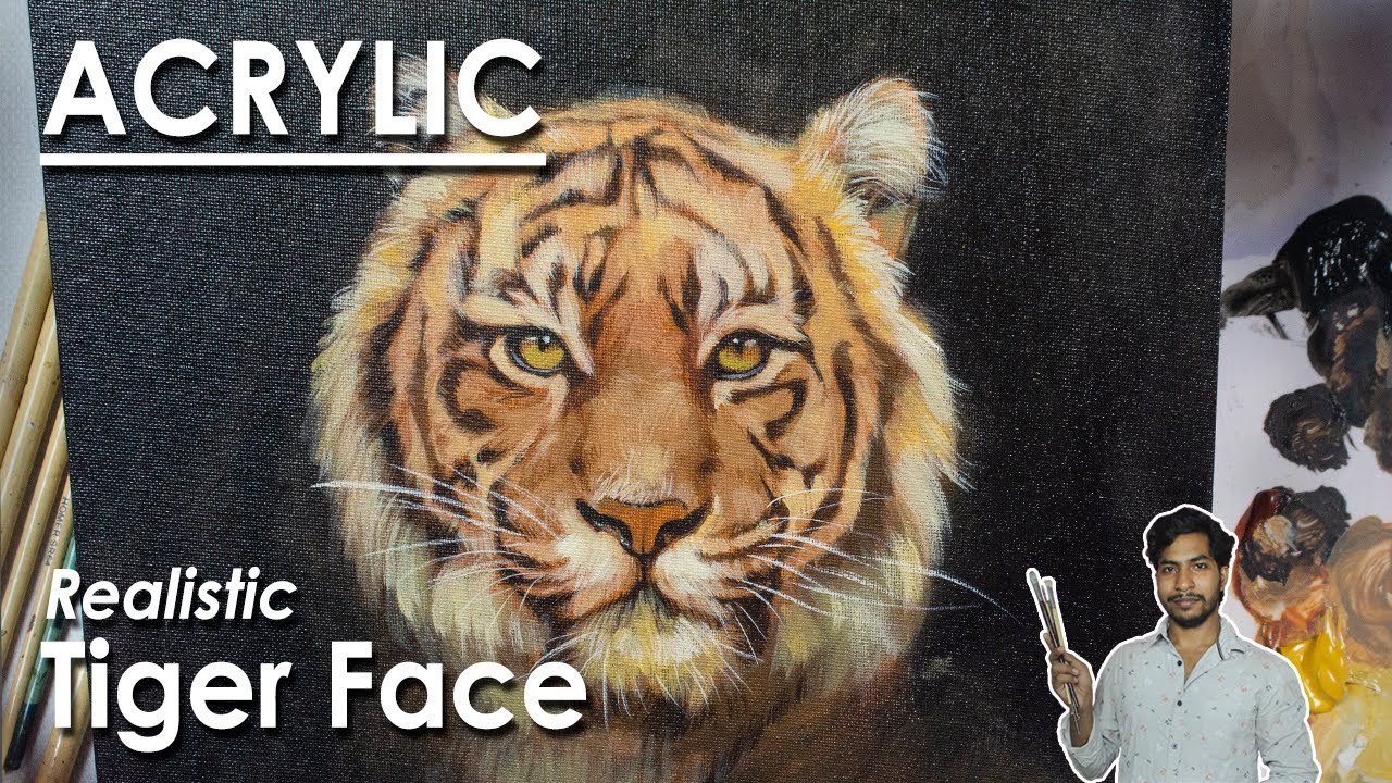 How to Paint Realistic Tiger Face in Acrylic | step by step | Supriyo