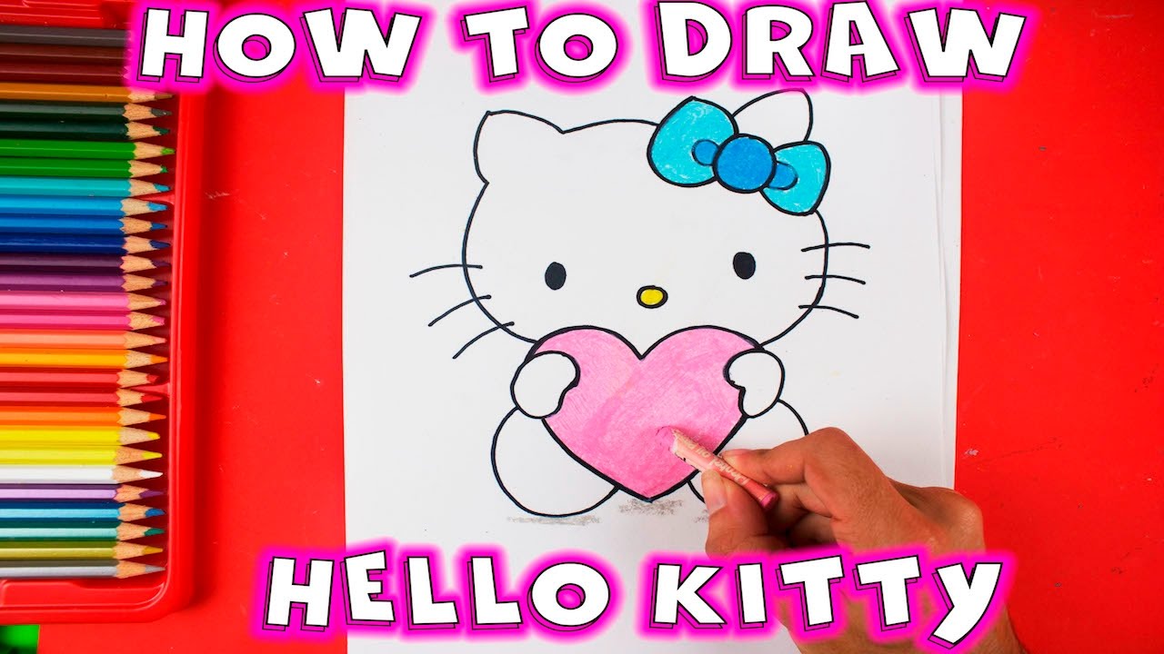 How to draw Hello Kitty with Love Heart - Easy Drawing Tutorial