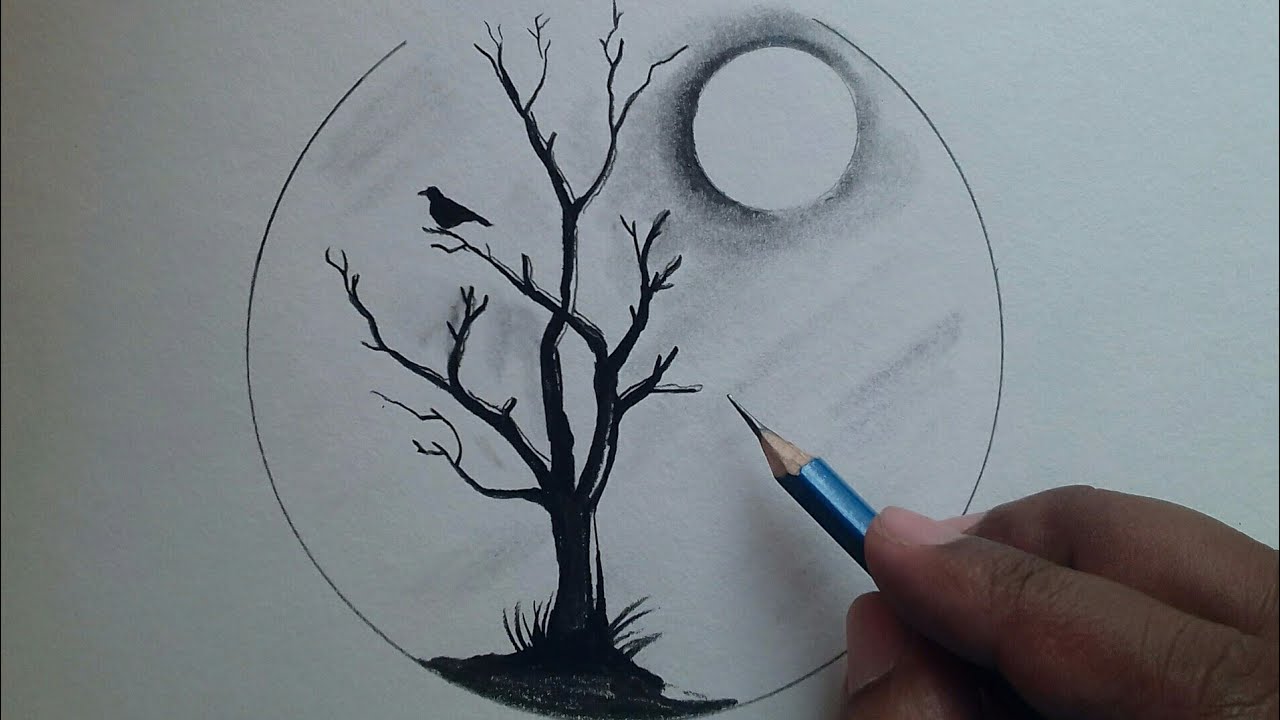 How to draw Moonlight scenery drawing with pencil step by step / pencil