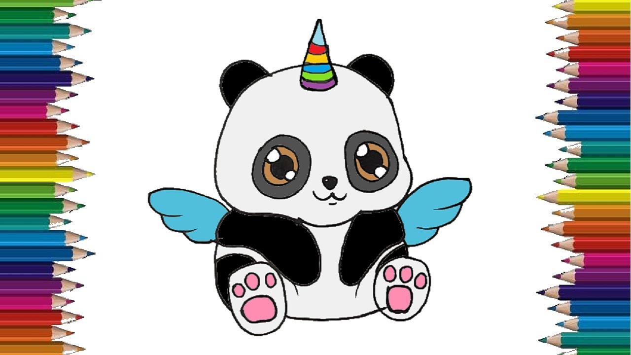 How to draw a cute panda emoji unicorn - panda drawing and coloring for children