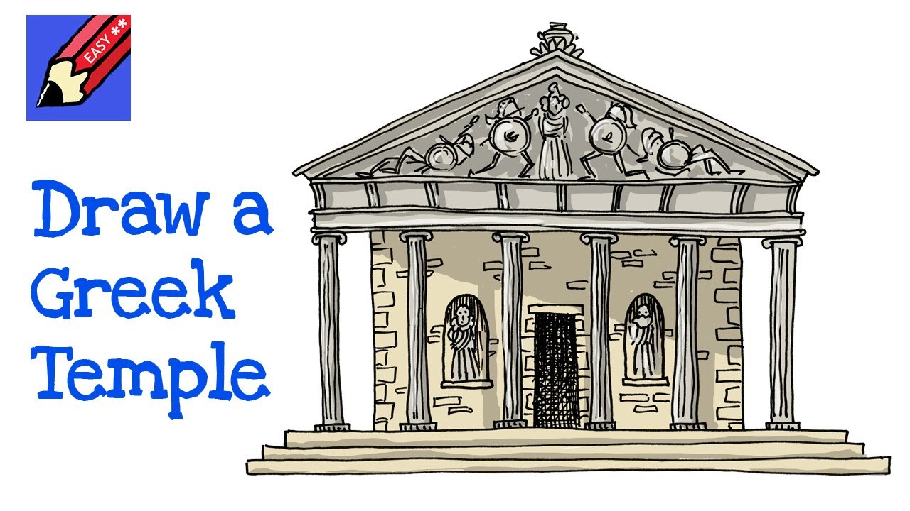 How to draw an Ancient Greek Temple Real Easy - Step by Step - With Spoken Instructions