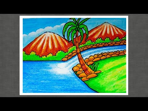 How to draw easy scenery with beautiful landscape scenery and  mountain scenery drawing