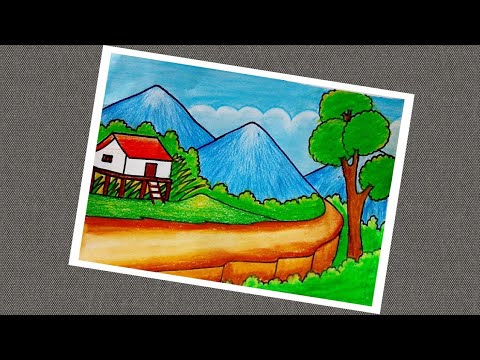 How to draw easy scenery with hills and mountain scenery drawing