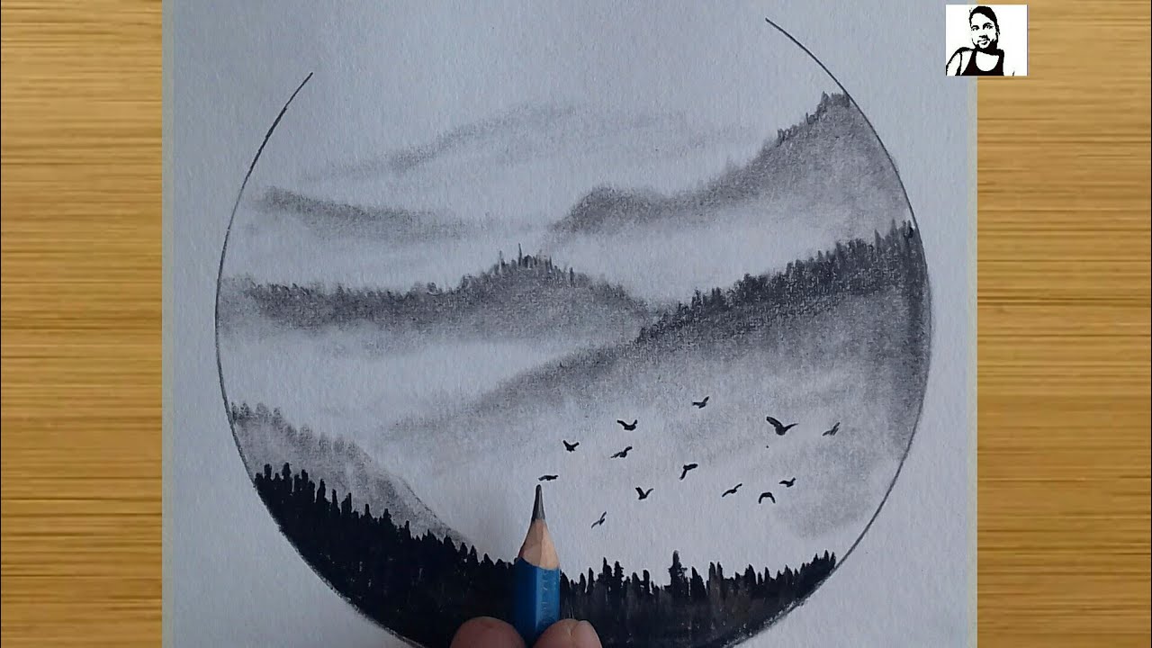 How to draw mountain valley drawing step by step / landscape drawing