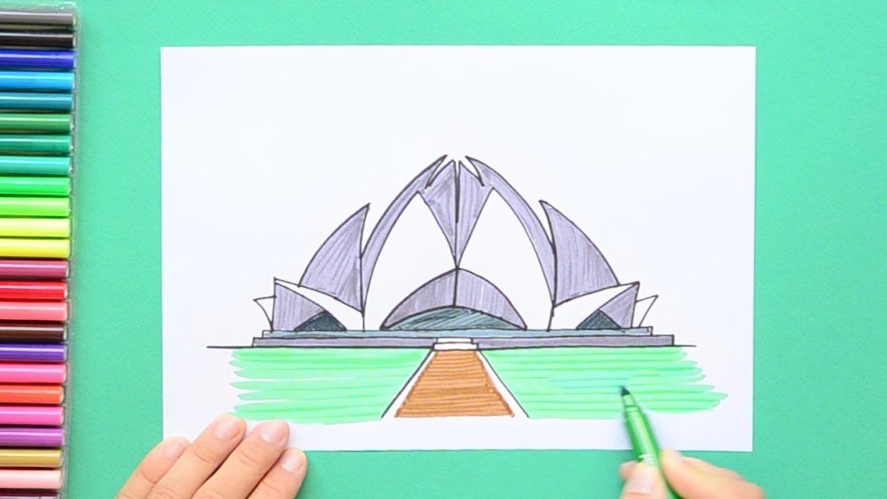 How to draw the Lotus Temple, New Delhi