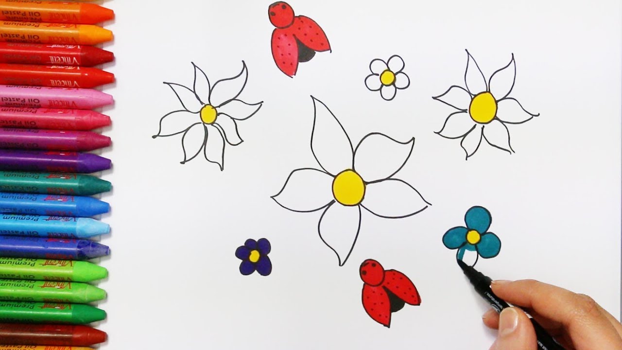 Las Flores con Luciérnaga | Cómo dibujar y colorear los para niños