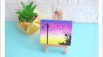 Mini Canvas Painting | Purple sunset sky Acrylic Painting  #art #Satisfying   #Shorts