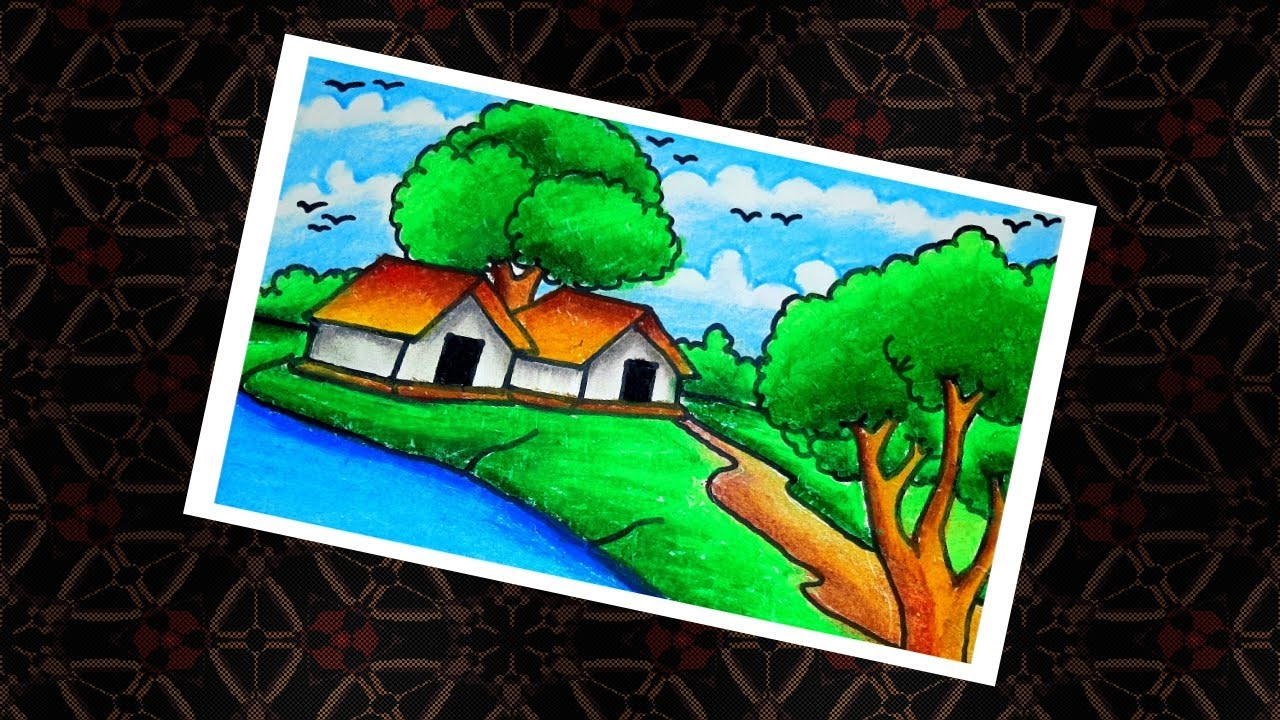 Nature Drawing | sketch drawing || Village scenery drawing
