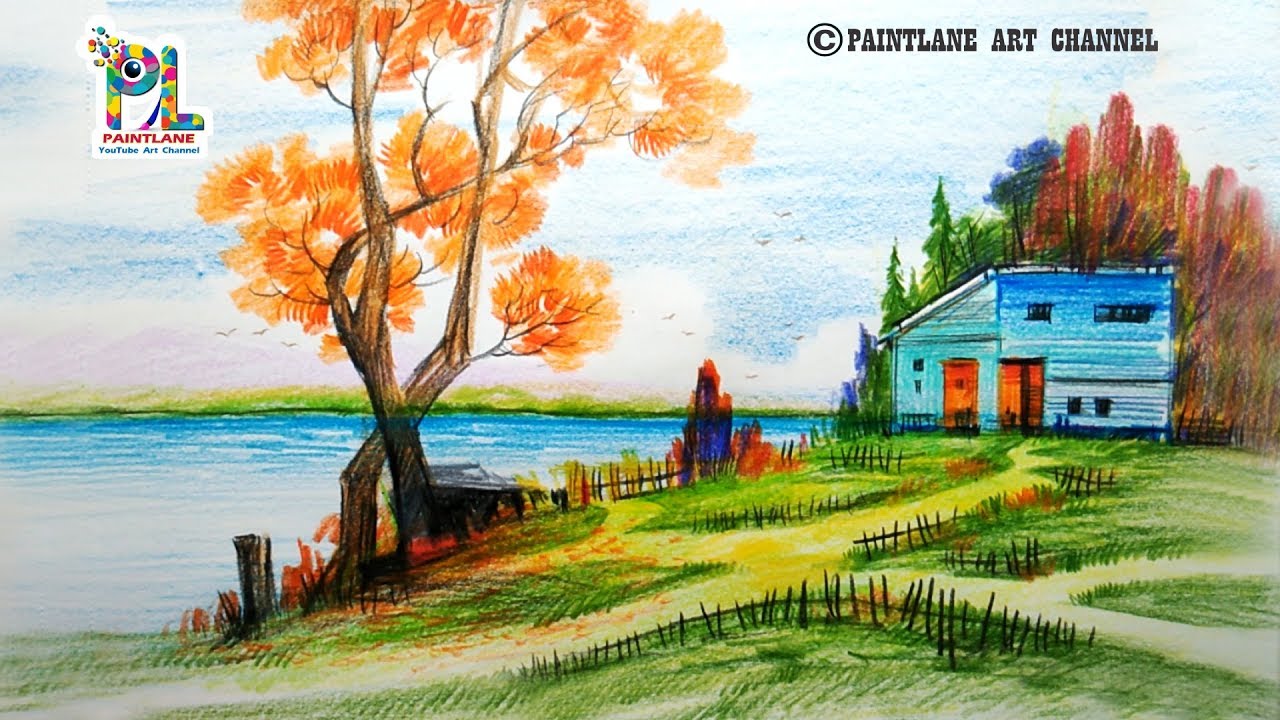 Scenery Drawing For Beginners with Color Pencils | Landscape Drawing