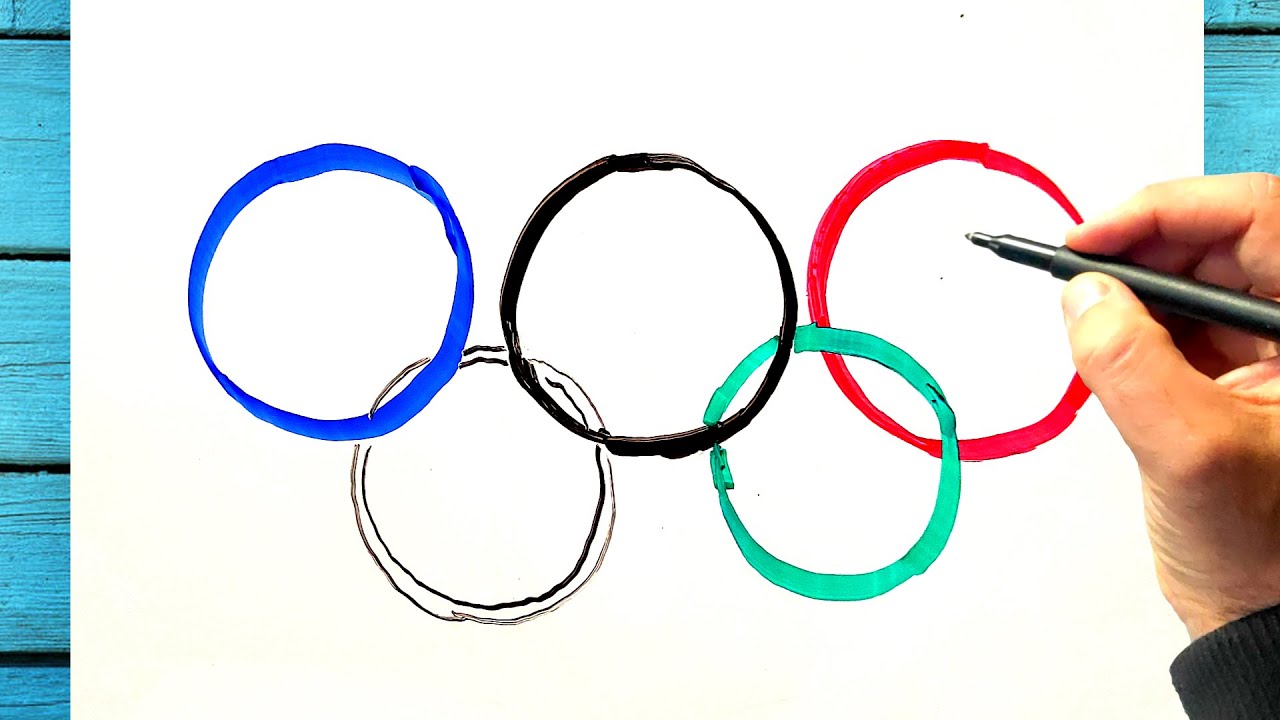 Tuto dessin drapeau jeux olympiques, comment dessiner les anneaux olympiques