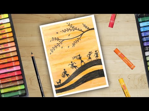 Warli Painting, Warli Art using Oil pastels || warli painting designs