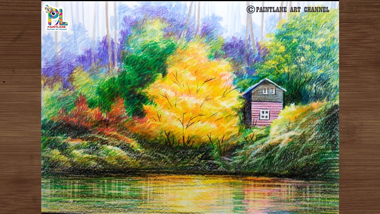 Wooden Cabin In The Forest With Color Pencil Sketching and Shading || Scenery Art