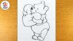 how to draw pooh bear holding a heart shape pillow